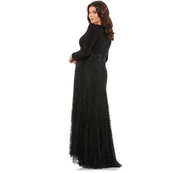 Mac Duggal 16 W Black Formal Long Sleeve Lace Applique Trumpet Gown 67896 NEW - Picture 3 of 10